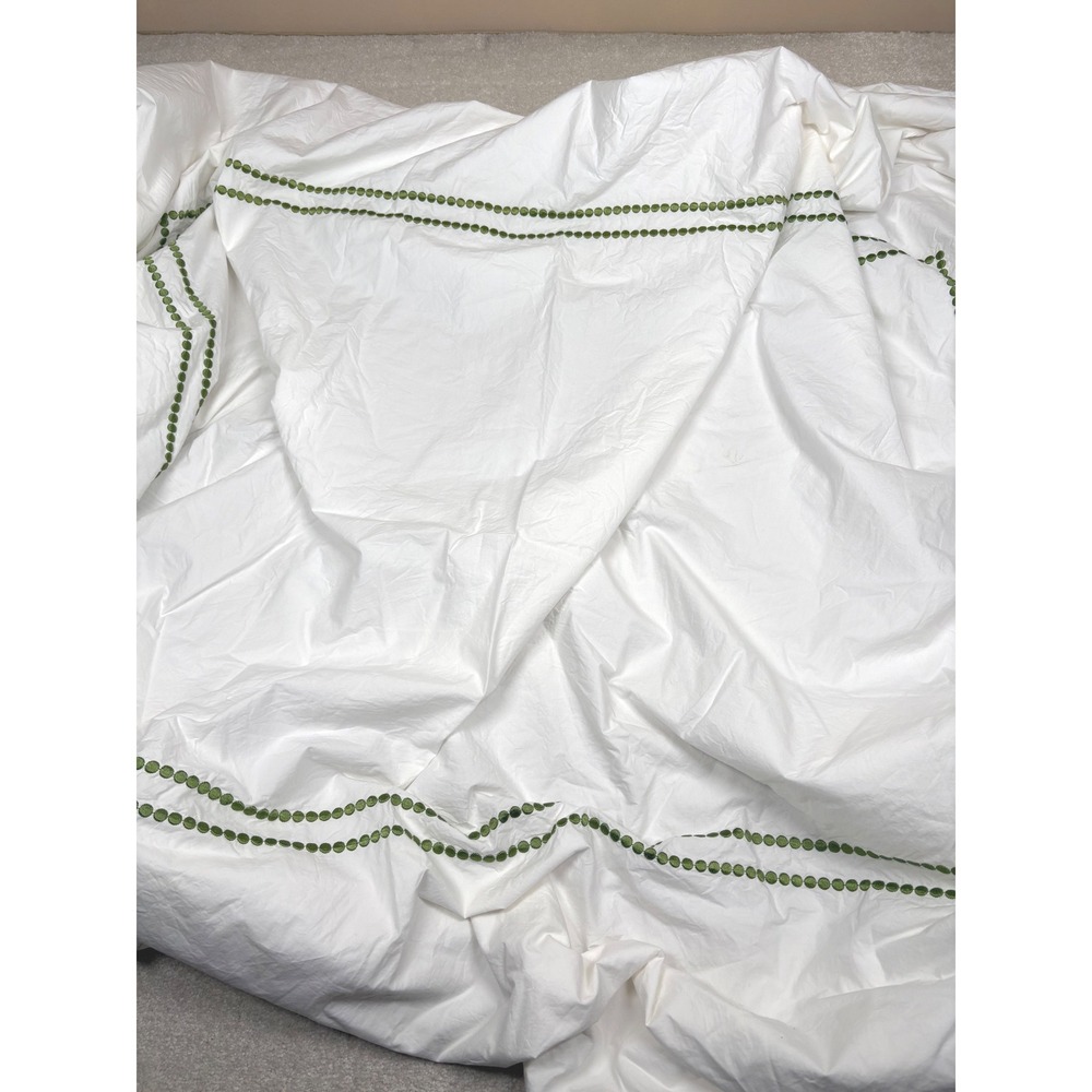 Pottery Barn Twin Duvet Cover White Green Dot Cotton 86x68